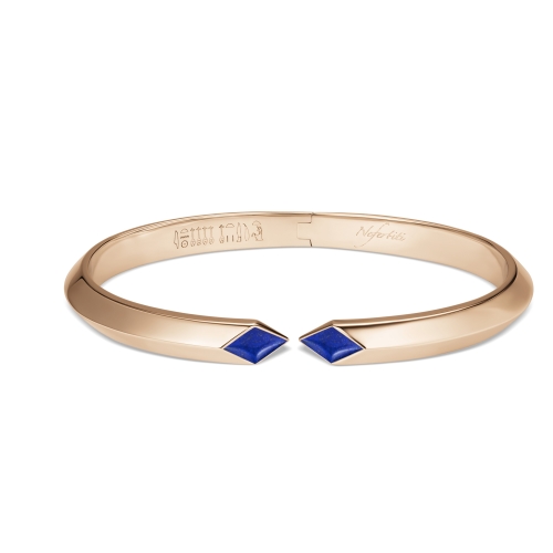 NEFERTITI by Nadine Barbey 18K Yellow Gold Single Ridge Double Lozenge Lapis Cuff Bangle Bracelet