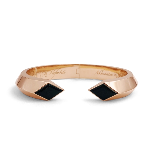 NEFERTITI by Nadine Barbey 18K Rose Gold Jumbo Onyx Single Ridge Cuff Bangle Bracelet