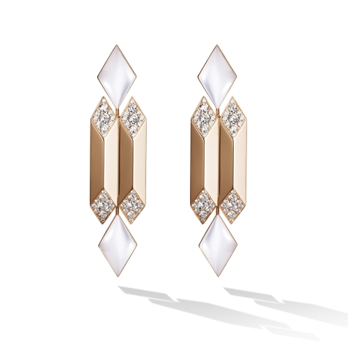 NEFERTITI by Nadine Barbey 18K Rose Gold Classical Awaken Moonstone & Diamond Dangle Earrings