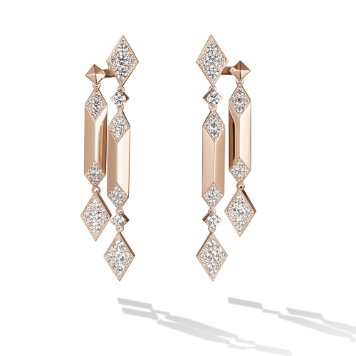 NEFERTITI by Nadine Barbey 18K Rose Gold Awaken Diamond Front & Back Dangle Earrings