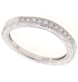 Alson Special Value 14K White Gold Engraved with Milgrain Diamond Band