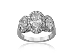 Alson Signature Collection Platinum Three-Stone Diamond Halo Engagement Ring