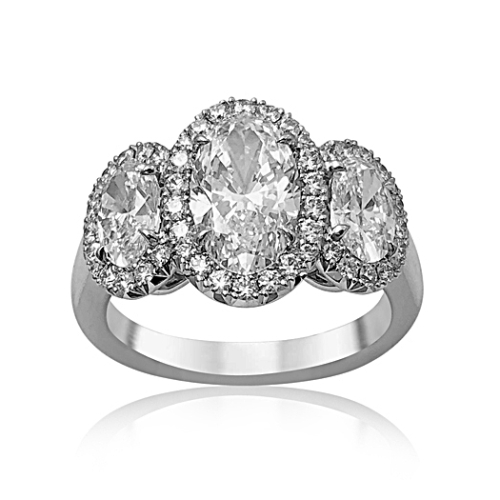 Alson Signature Collection Platinum Three-Stone Diamond Halo Engagement Ring