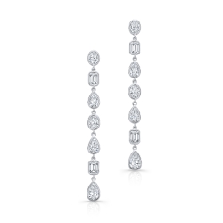 Rahaminov 18K White Gold Bezel Set Mixed Diamond Drop Earrings