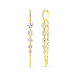 Rahaminov 18K Yellow Gold Diamond Chain Drop Huggie Hoop Earrings