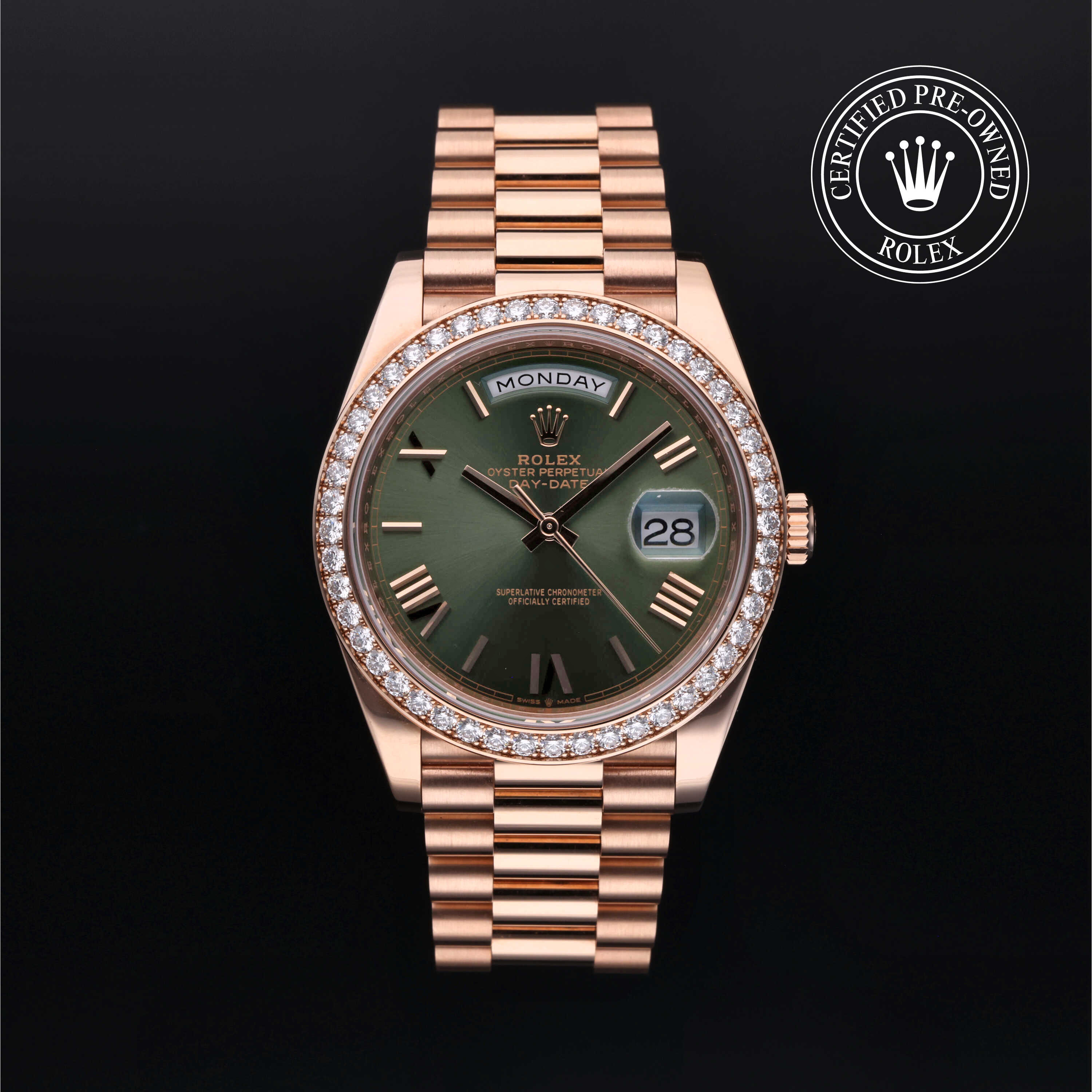 Rolex Day-Date in 18 ct Everose gold M228345RBR-0011 at Alson Jewelers