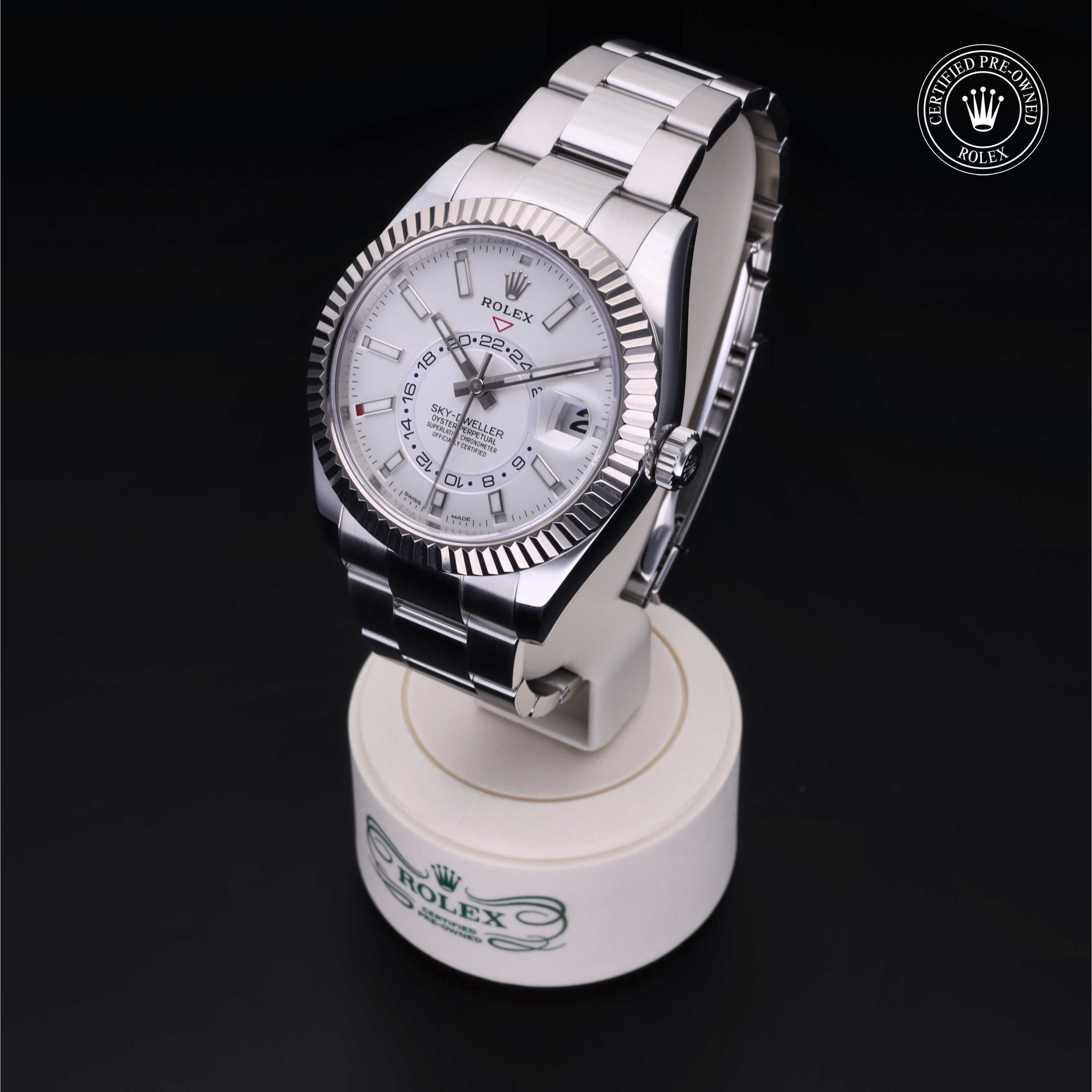 Rolex Certified Pre Owned Oyster Perpetual Sky Dweller 42 mm in Rolesor 18 Carat White 326934 Alson Jewelers