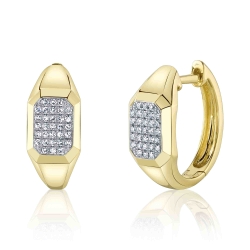 Shy Creation 14K Yellow Gold Geo Cut Pave Diamond Huggie Hoop Earrings