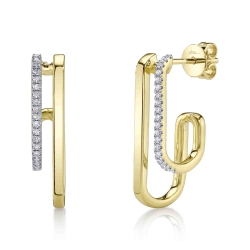 Shy Creation 14K Yellow Gold Diamond Two-Row J-Hoop Earrings