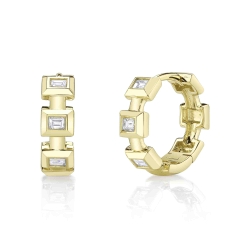 Shy Creation 14K Yellow Gold Bezel Diamond Geo Cut Huggie Hoop Earrings