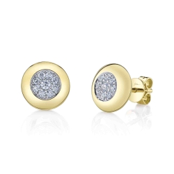 Shy Creation 14K Yellow Gold Diamond Cluster Circle Stud Earrings