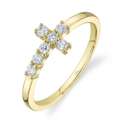 Shy Creation 14K Yellow Gold Diamond Cross Ring