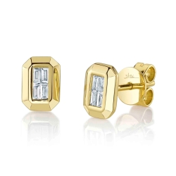 Shy Creation 14K Yellow Gold Baguette Diamond Stud Earrings